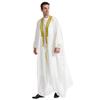 Adhdyuud Men Muslim Arabic Embroidery Long Sleeve Chiffon Robe Dubai Turkey Abaya Cardigan Patchwork Kaftan White M view 1