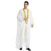 Adhdyuud Men Muslim Arabic Embroidery Long Sleeve Chiffon Robe Dubai Turkey Abaya Cardigan Patchwork Kaftan White M view 3
