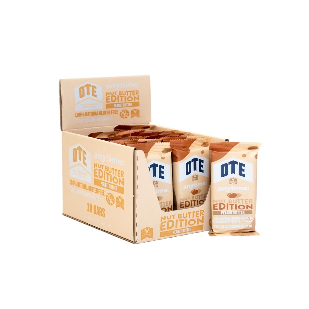 OTE Anytime Nut Bars - Energy Bars for Cycling - Anytime Bars - Energy Bars for Cycling - Cycling Nutrition Bars - Snacks for Running - Endurance Flapjack Bars - Box of 16 x 62g (Peanut Butter)