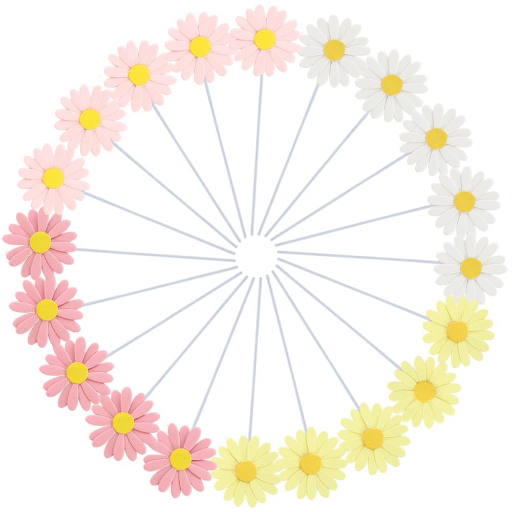 20 Pcs Daisy Cupcake Toppers Daisy Flower Cake Picks Cupcake Toppers Toothpicks Food Picks Party Decorations Baby Shower Birthday Summer Themed Party Wedding Supplies