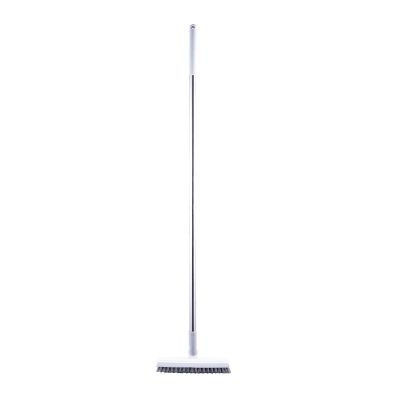 2 in 1 Floor Brush Scrubber with Long Handle Rotating Grout Brush Scrape V Shape Scrub Brush with Squeegee Deck Scrubber Brush for Deck Bathroom Kitchen (White)
