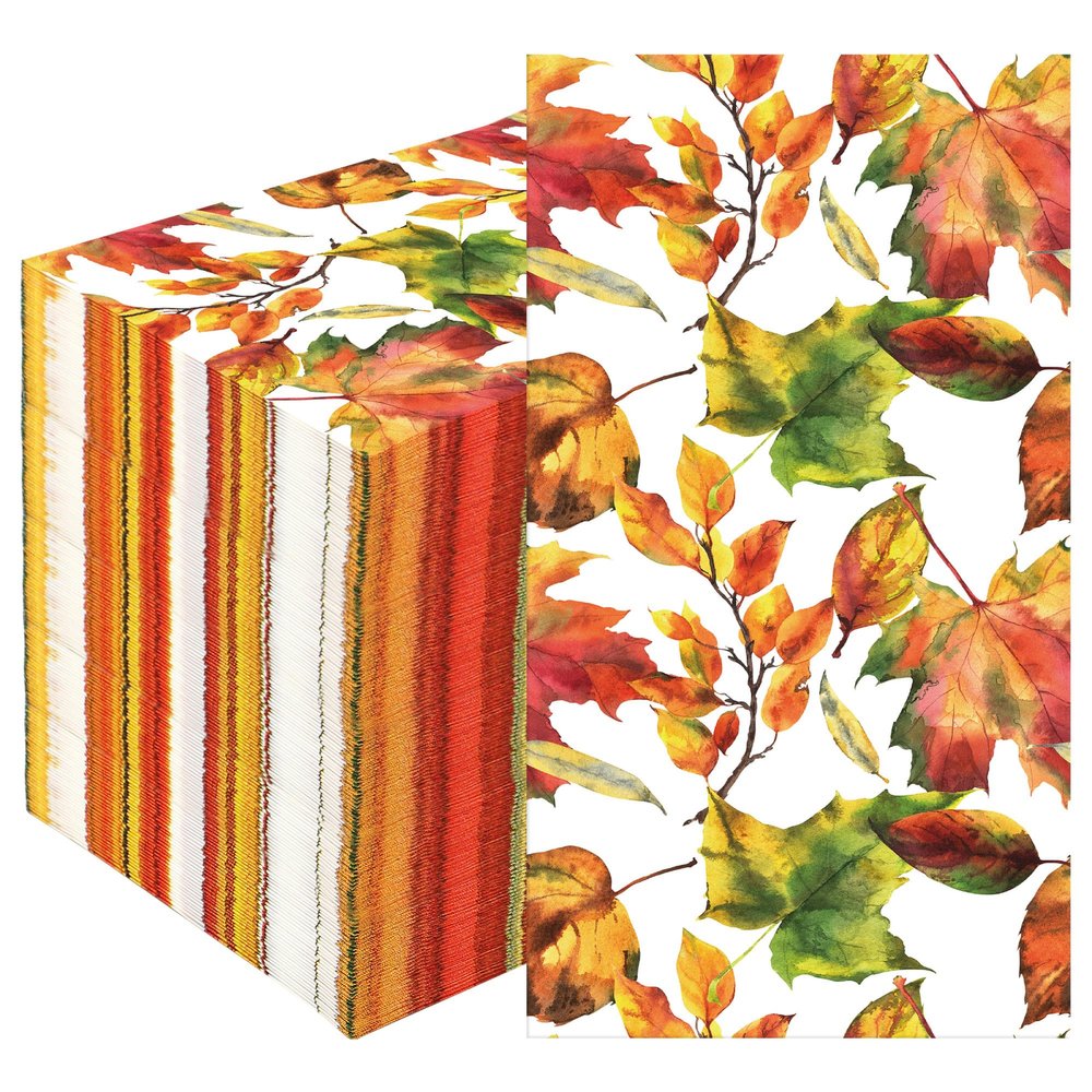 100 Pcs Fall Guest Napkins Maple Leaves Paper Napkins Disposable Fall Decorative Dinner Hand Towels for Thanksgiving Fall Autumn Harvest Home Kitchen Bathroom Party Supplies, 4.3 x 7.8 Inch