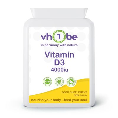 Vitamin D3 4000iu  365 Tablets | High-Strength Supplement for Immune Support, Bone & Muscle Health | Vegetarian-Friendly | Made in The UK by vh1be