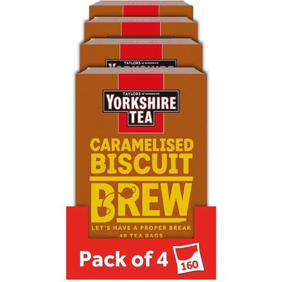 Yorkshire Tea Caramelised Biscuit Brew Flavoured Tea Bags, 4 Boxes of 40 Tea Bags (Total 160 Bags)