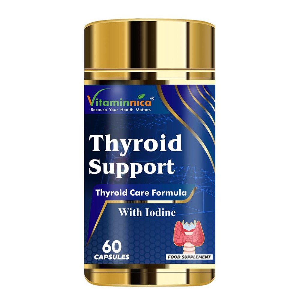 Vitaminnica Thyroid Support- Advanced Formula for Thyroid Health - Energy & Focus Formula with Iodine, Vitamin D3 Complex, Zinc, Selenium, Ashwagandha, Copper | Vegan | 60 Capsules