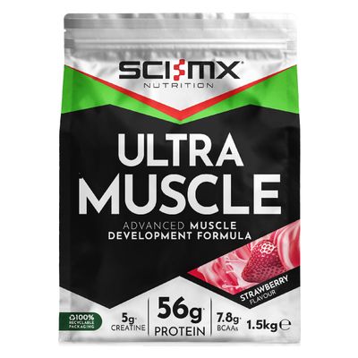 SCI-MX Ultra Muscle - Protein Powder for Muscle Development + 23 Vitamins & Minerals - Strawberry 5g Creatine + 7.8g BCAAs per Serving 1.5kg