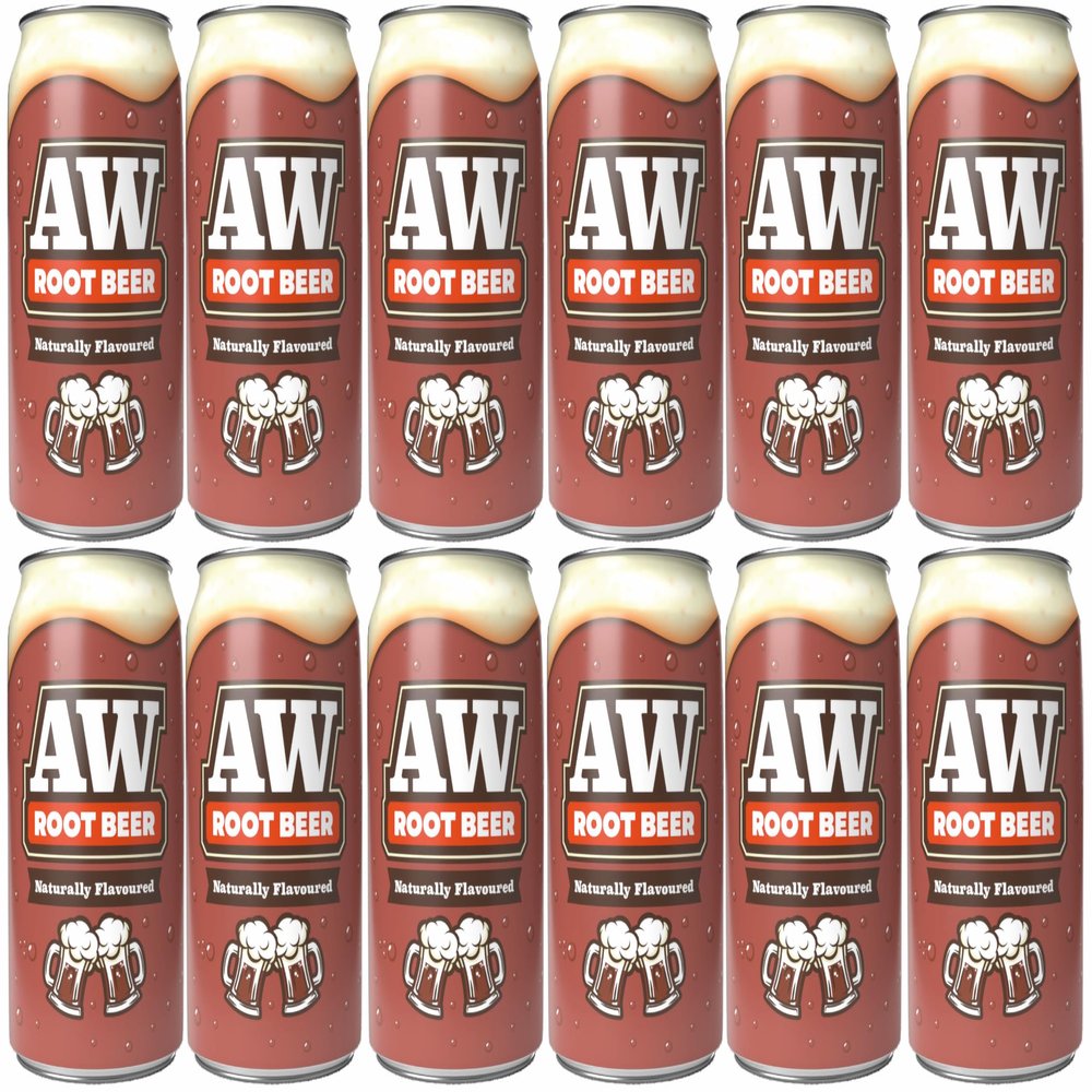 AW Root Beer 330ml x 12 (Naturally Flavoured) Fridge Pack Cans - Carbonated Vanilla and Root Beer Flavour Soft Drink I American Drinks