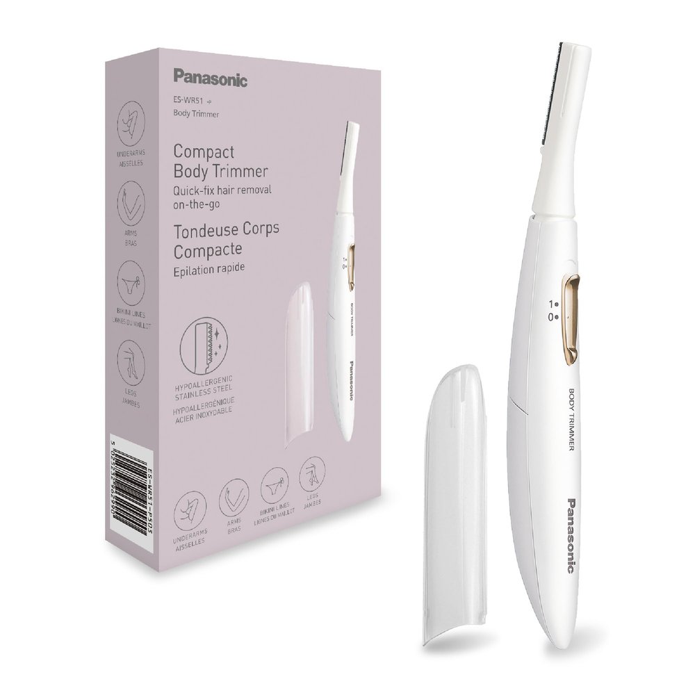 Panasonic ES-WR51 Compact Body Trimmer, Women's Hair Remover, Ladies Shavers, Dry, Battery Powered (1 X AAA Required), Protection Cap, Cleaning Brush, White