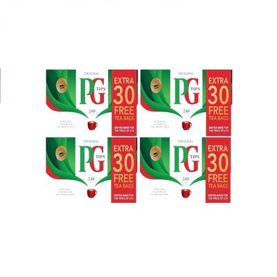 PG Tips 240 Original Black Tea, 240 Non Pyramid Tea Bags, 696g, Pack of 4 - Premium Quality, Rich Flavor, Perfect for Everyday Brewing