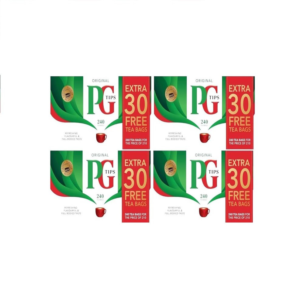 PG Tips 240 Original Black Tea, 240 Non Pyramid Tea Bags, 696g, Pack of 4 - Premium Quality, Rich Flavor, Perfect for Everyday Brewing