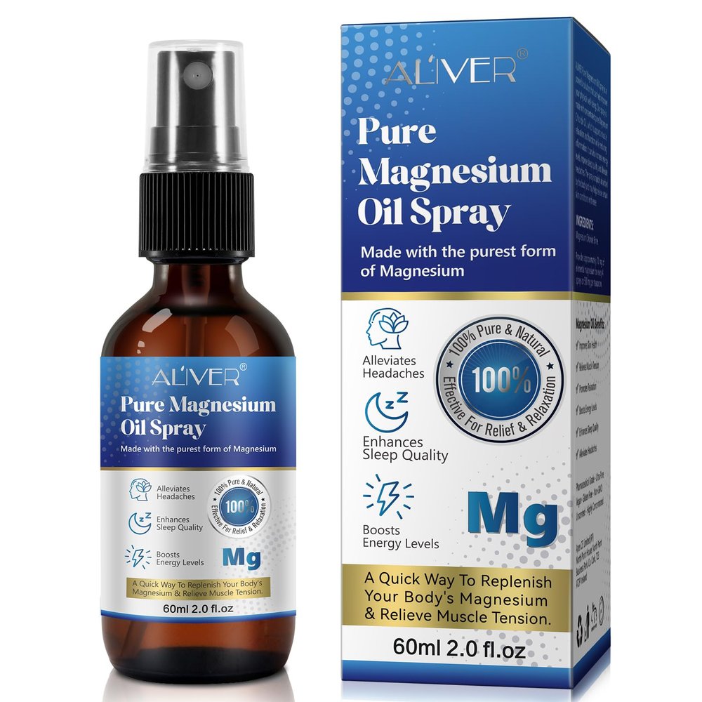 Magnesium Oil Spray, 100% Pure Magnesium Chloride, Magnesium Spray for Feet, Alleviates Headaches, Boosts Energy Levels, Relieves Muscle Tension 60ml
