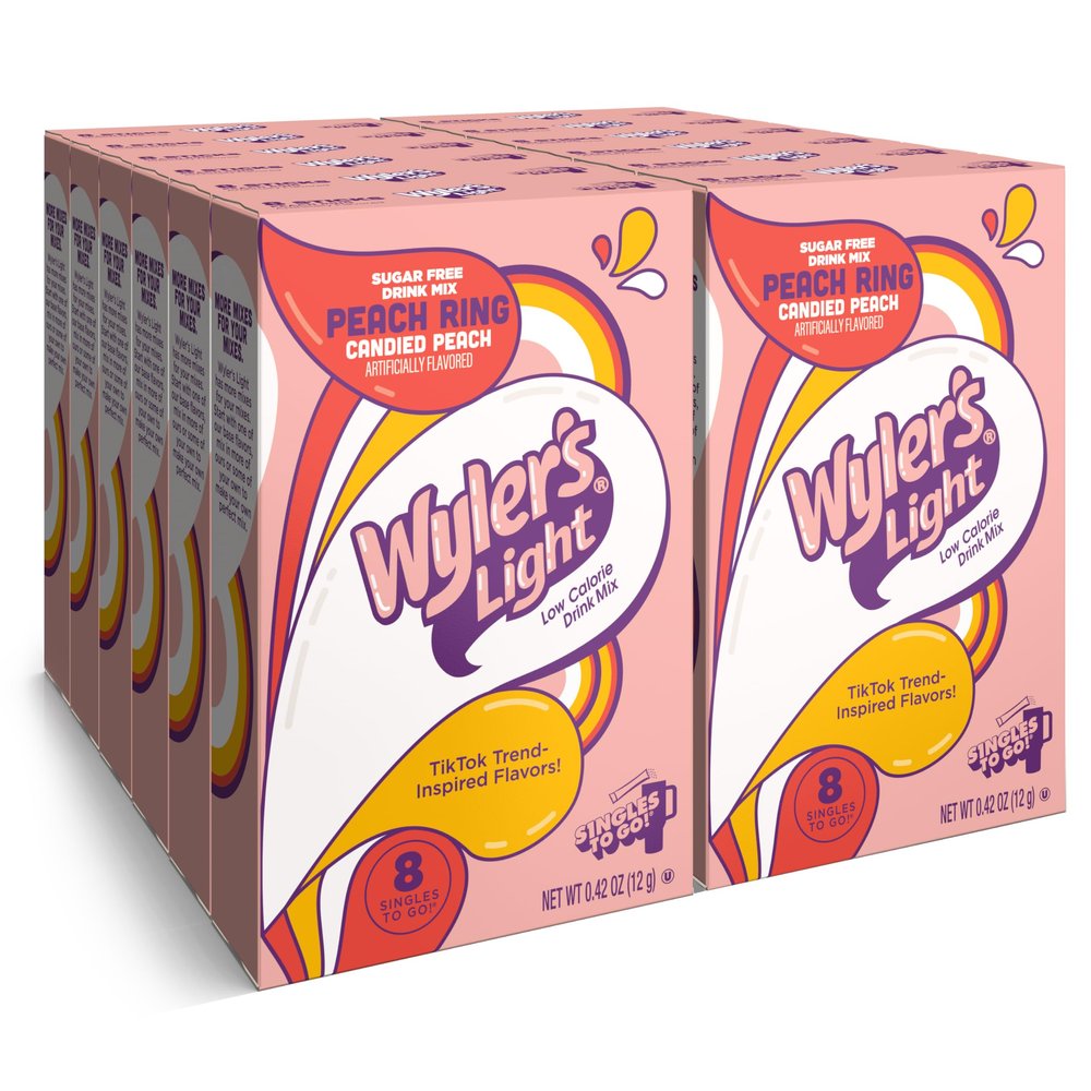 Wyler's Light Singles To Go Powder Packs, Water Drink Mix, Watertok Peach Ring, 96 Servings, 8 Pack x 12
