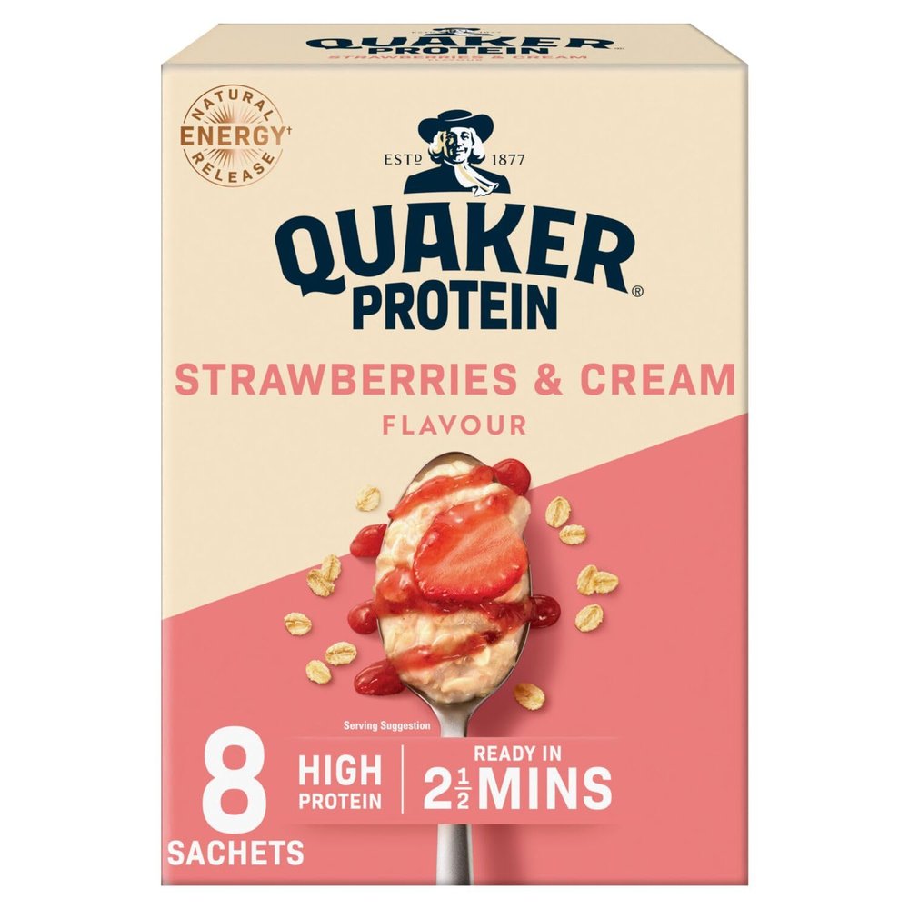 Quaker High in Protein Strawberries & Cream Porridge Sachets 8x42g (Pack of 6)