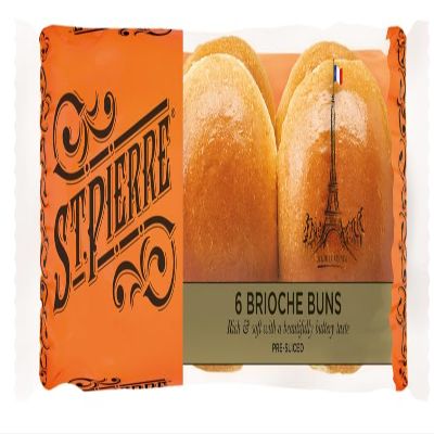 St Pierre 6 Brioche Buns | Rich, soft and delicious pre-sliced gourmet brioche burger buns | Suitable for vegetarians (7 Packs)