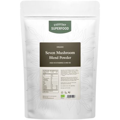 Everyday Superfood Organic Seven Mushroom Blend Powder 100g, 7 Mushrooms Including Lion's Mane, Suitable for Cooking and Coffee Drinks