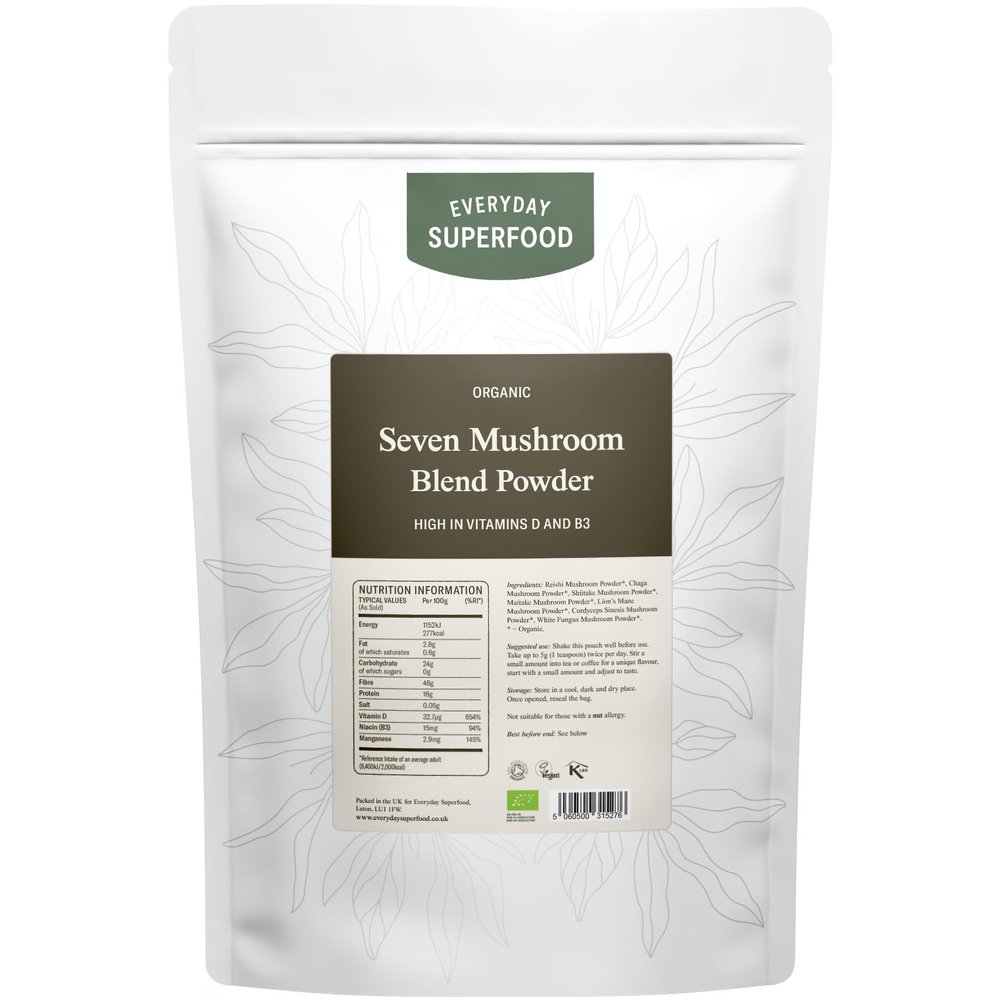 Everyday Superfood Organic Seven Mushroom Blend Powder 100g, 7 Mushrooms Including Lion's Mane, Suitable for Cooking and Coffee Drinks