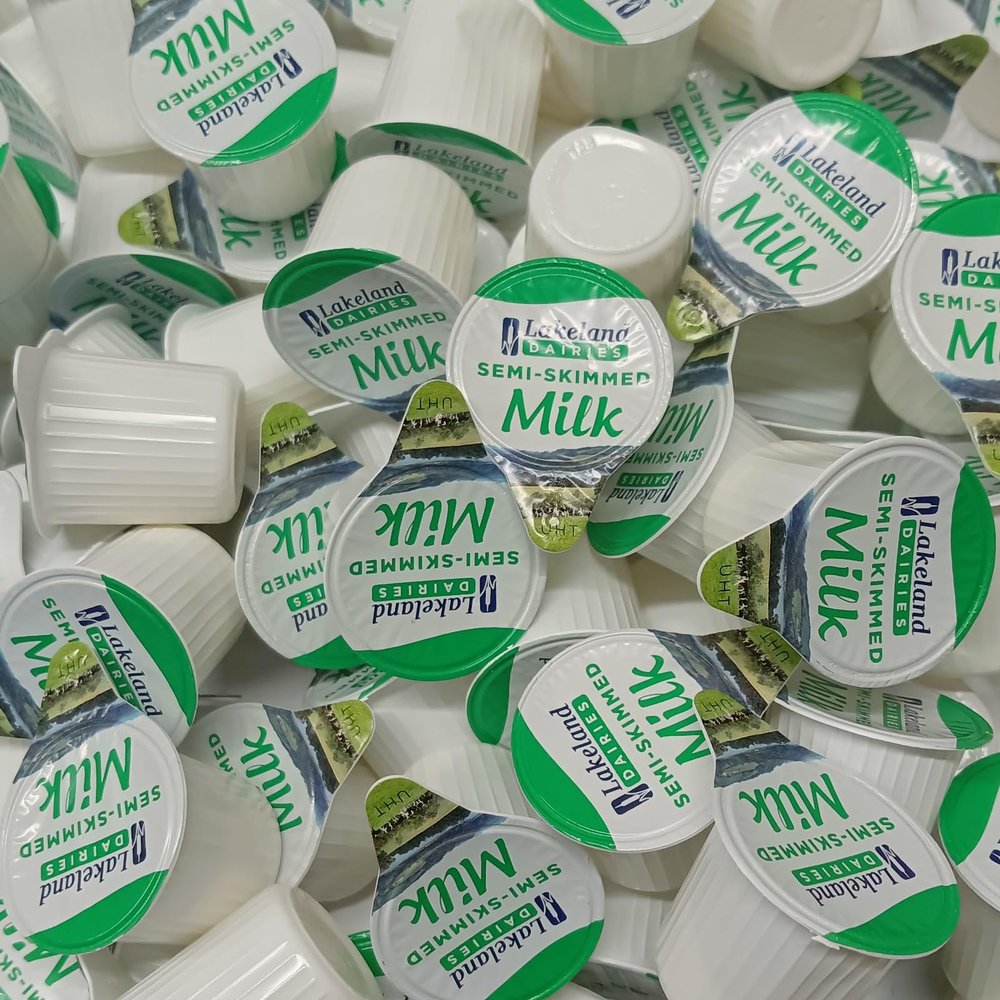 35x Semi-skimmed UHT Milk 12ml Individually Wrapped Mini Portions Pots Jiggers Lakeland