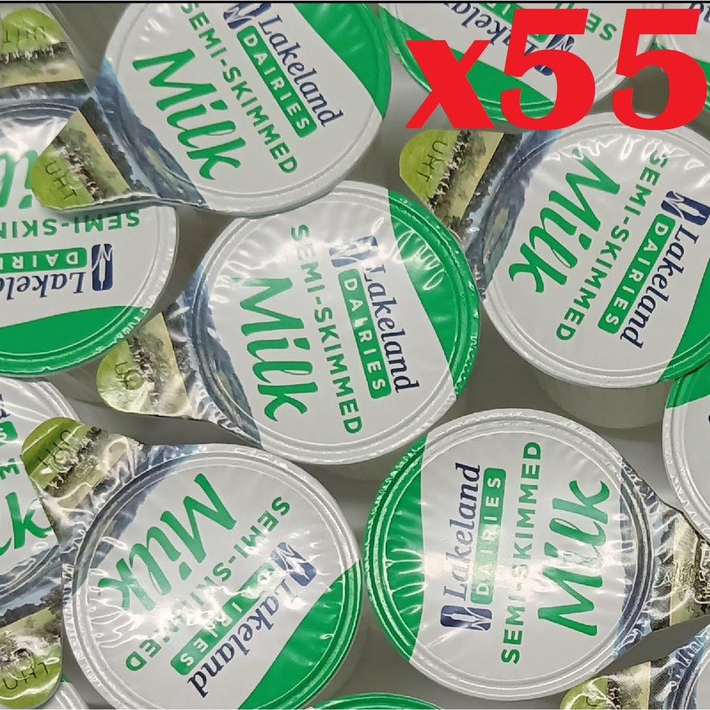 55x Semi-skimmed UHT Milk 12ml Individually Wrapped Mini Portions Pots Jiggers Lakeland