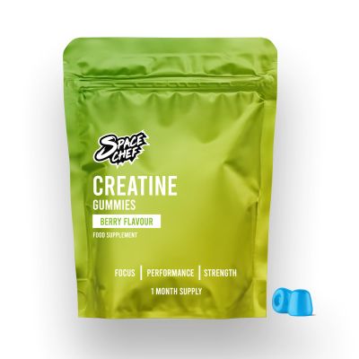 Creatine Monohydrate Gummies, 4000mg, 60 Chewable Gummies, 1 Month Supply, Natural Blueberry Flavour, Pre-Workout Gym Supplement, Vegan, Space Chef