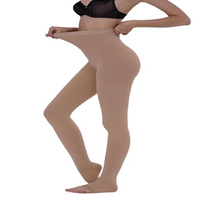 AMZAM Compression Pantyhose for Women Men, 20-30 mmHg Graduated Compression Tights, Opaque Toeless Compression Stockings Waist High Support Tights for Edema, Varicose Veins, DVT, Beige XXL