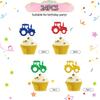 24pcs Tractor Cupcake Toppers, Farm Tractor Cupcake Toppers, Colorful Glitter Truck Car Cupcake Picks for Baby Shower, Construction Themed Birthday Party Supplies view 3