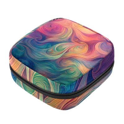 Abstract Flowing Mysterious Lines Texture First Period Kit for Girls, Tampon Pantyliners Menstrual Purse, Nursing Pad Holder with Zipper, Sanitary Collect Napkin Bag Organizer