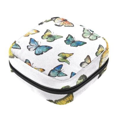 Period Kit Bag for Girls Women Ladies, Butterfly Seamless White Background Sanitary Napkin Disposal Bags, Large Capacity Zipper Menstrual Pad Pouch