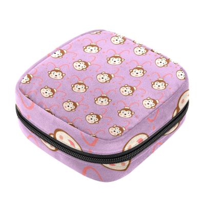 Sanitary Napkin Storage Bags for Women, Large Capacity Menstrual Pad Bag, Crooked Monkey Pattern Menstrual Period Bags, Tampons Collect Holder Purse