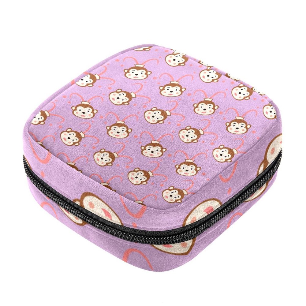Sanitary Napkin Storage Bags for Women, Large Capacity Menstrual Pad Bag, Crooked Monkey Pattern Menstrual Period Bags, Tampons Collect Holder Purse