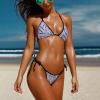 JINJINKIANG New Sexy Two Pieces Bikini Sets for Women Triangle Top & Thong String Tie-Up Swimsuit, Lavender Floral Flower, 1 view 2