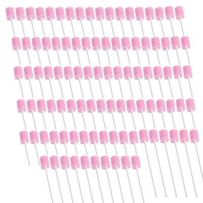 100PCS Oral Care Sponge Swab Sticks, Disposable Mouth Sponges on Stick for Hydration and Dental Care, Soft and Durable Foam Swabs for End of Life Care, Elderly, Babies, and Travel (Pink)