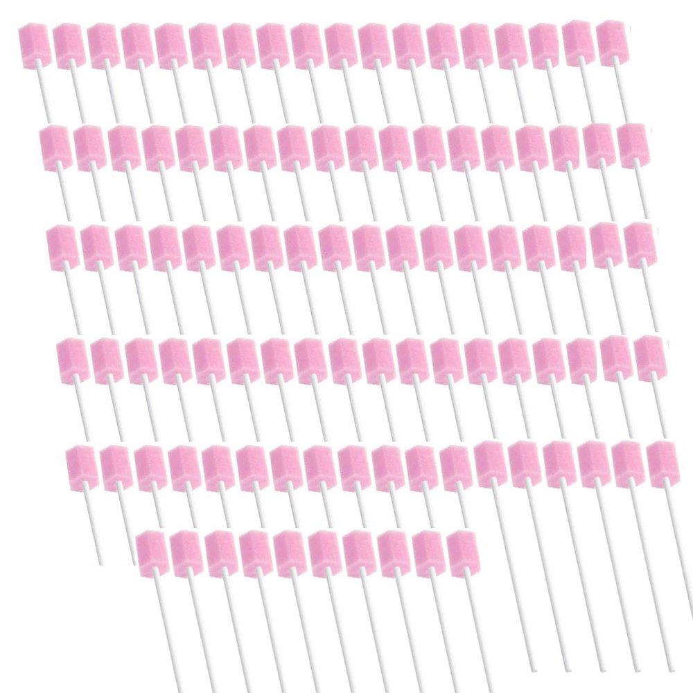100PCS Oral Care Sponge Swab Sticks, Disposable Mouth Sponges on Stick for Hydration and Dental Care, Soft and Durable Foam Swabs for End of Life Care, Elderly, Babies, and Travel (Pink)