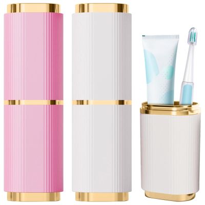 2 Pieces Toothbrush Case, Travel Toothbrush Holder Portable Container Tooth Brushes Toothpaste Storage Box for Business Camping Travel or Daily Use (Pink+White)