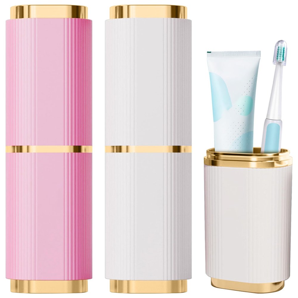 2 Pieces Toothbrush Case, Travel Toothbrush Holder Portable Container Tooth Brushes Toothpaste Storage Box for Business Camping Travel or Daily Use (Pink+White)