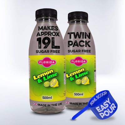 Florida Syrups Flavours Compatible with Sodastream Machines - Soda Drink Flavourings 500 ml (Pack of 2) (500 ml (Pack of 2), Lemon & Lime Sugar Free)