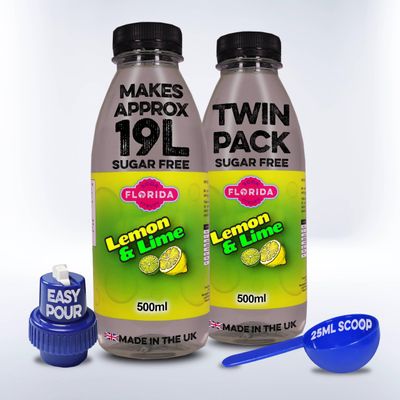 Florida Syrups Flavours Compatible with Sodastream Machines - Soda Drink Flavourings 500 ml (Pack of 2) (500 ml (Pack of 2), Lemon & Lime Sugar Free)