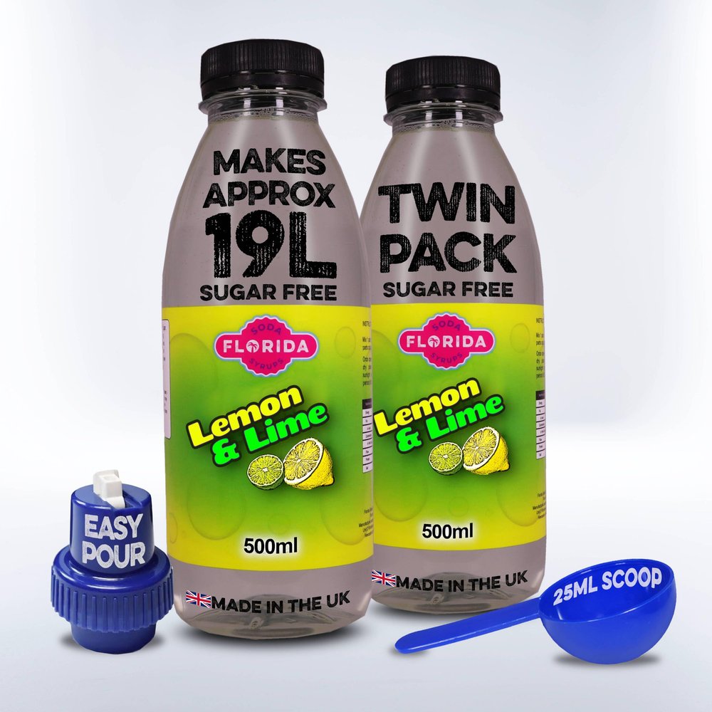 Florida Syrups Flavours Compatible with Sodastream Machines - Soda Drink Flavourings 500 ml (Pack of 2) (500 ml (Pack of 2), Lemon & Lime Sugar Free)