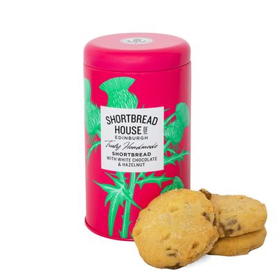 Shortbread House of Edinburgh 140g Tin of Truly Handmade Shortbread Biscuits with White Chocolate and Hazelnuts