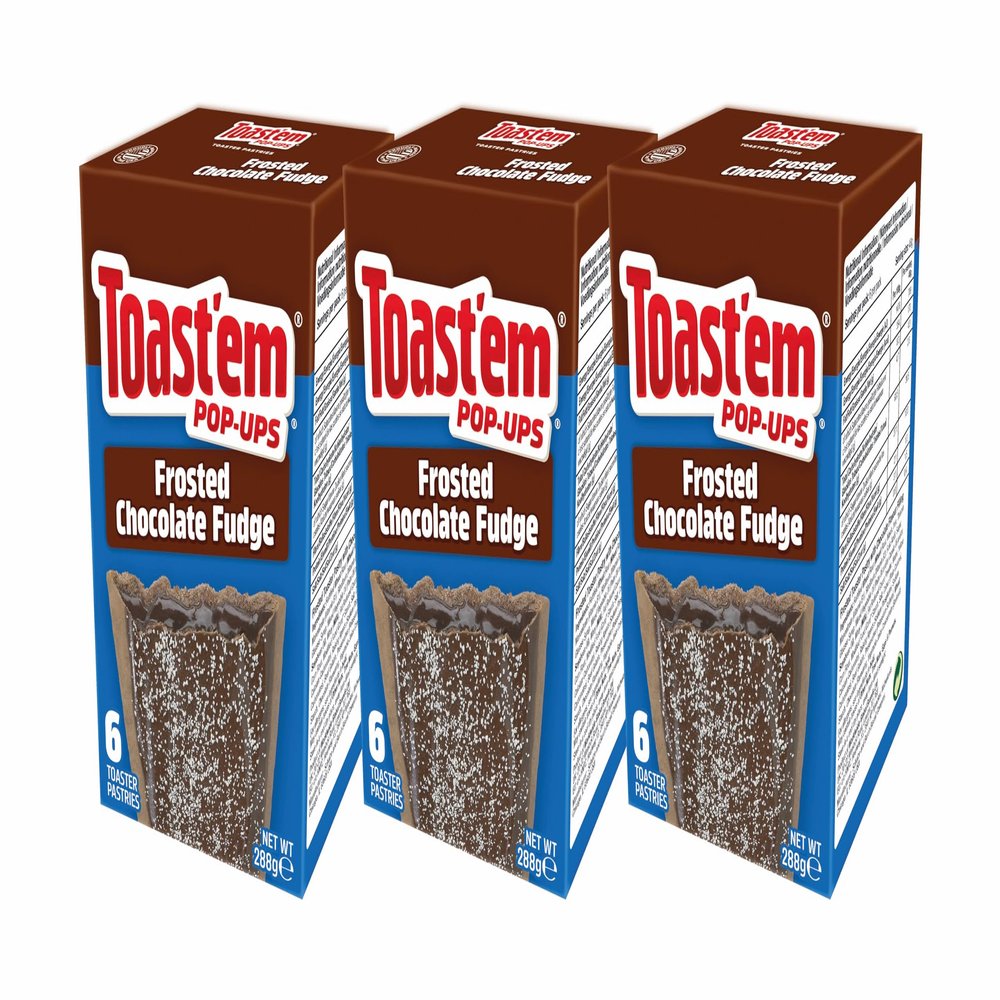Toast'em Pop-Ups Frosted Chocolate Fudge 288g x 3 Packs | 6 Toaster Pastries per Box | Toaster Pastries | American | Similar to Pop Tarts