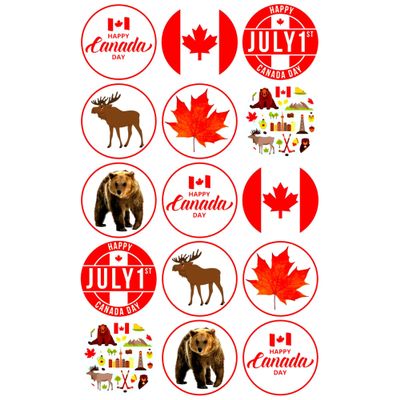 15 x Canada DAY Mix Edible Wafer or Icing Cupcake Topper Fun Celebration Party Cake Decorations Perfect For Brownies Cookies Muffins & More! (Edible Wafer Card)