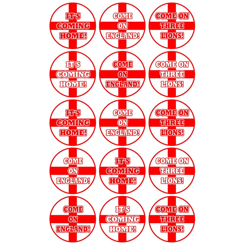 15 x England Flag Football Fan Party Mix Edible Wafer or Icing Cupcake Topper Fun Sports Party Cake Decorations Perfect For Brownies Cookies Muffins & More! (Premium Icing Sheet)