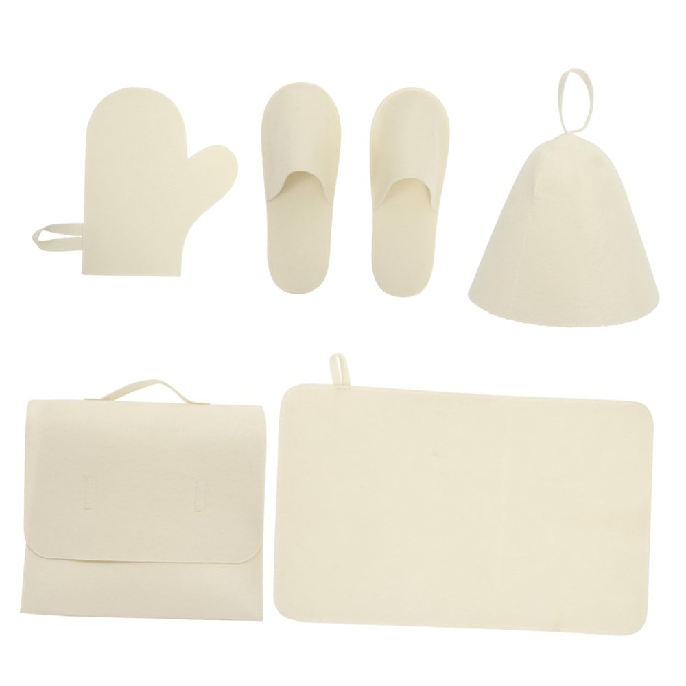 FOYTOKI Men Sauna Accessories Kit Sauna Hat Felt Gloves Bath Mat Slipper Storage Bag Comfortable Spa