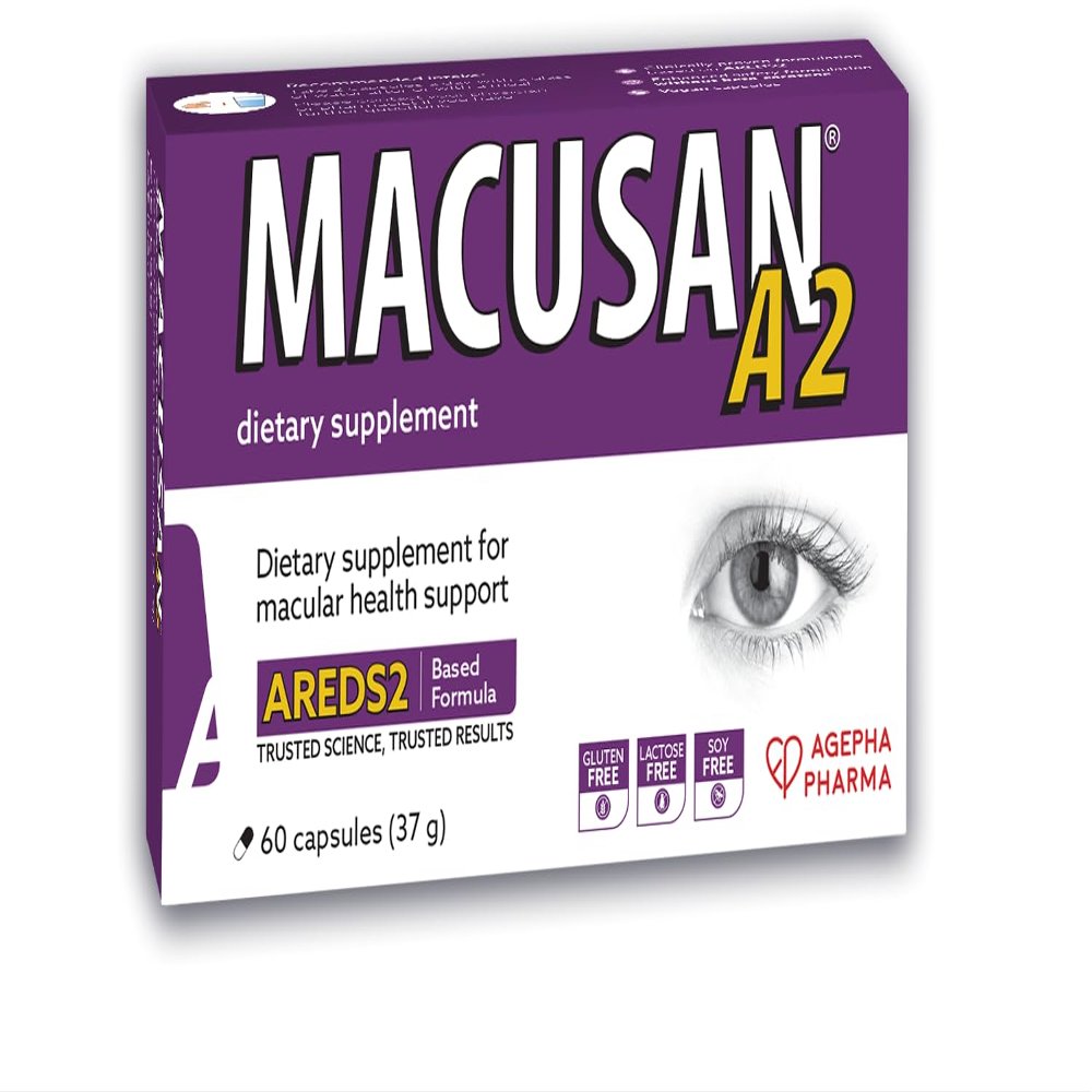 Macusan A2 AREDS2 Formula | Eye Health Dietary Food Supplement with Lutein, Zeaxanthin & Vitamins | Supports Vision & Helps Manage Age-Related Macular Degeneration (AMD) | 60 Capsules