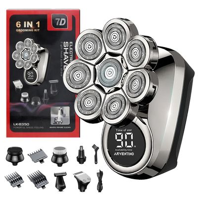 ARVENTINO Electric Head Shavers for Men - 8D Upgraded 6-in-1 Bald Head Shaver - IPX6 Waterproof Electric Razor Grooming Kit with LED Display, Cordless, Portable