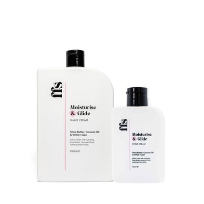 150ml & 50ml Moisturise & Glide Natural Shaving Cream for Women w/Shea Butter, Coconut Oil, & Witch Hazel - Paraben & Cruelty-Free FFS Beauty Shave Cream for Sensitive Skin - for Home or Travel