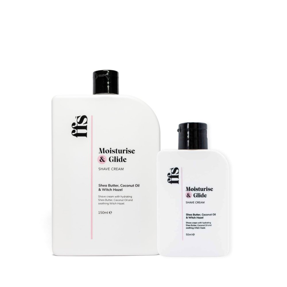 150ml & 50ml Moisturise & Glide Natural Shaving Cream for Women w/Shea Butter, Coconut Oil, & Witch Hazel - Paraben & Cruelty-Free FFS Beauty Shave Cream for Sensitive Skin - for Home or Travel