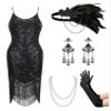 YESSA Women's Flapper Dresses 1920s,Great Gatsby Dresses Sequin Fringe Cocktail Dress Roaring 20s Dress for Harlem Nights, Black, Large view 1