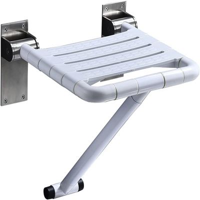 Wall Mounted Shower Seat,Folding Bath Seat,Folding Seat Chair Wall Mounted For Shower With Support Leg And Luminous Circle,Shower Aid Folding Shower Seat Handicapped Loads Within 300KG (Color:White) (