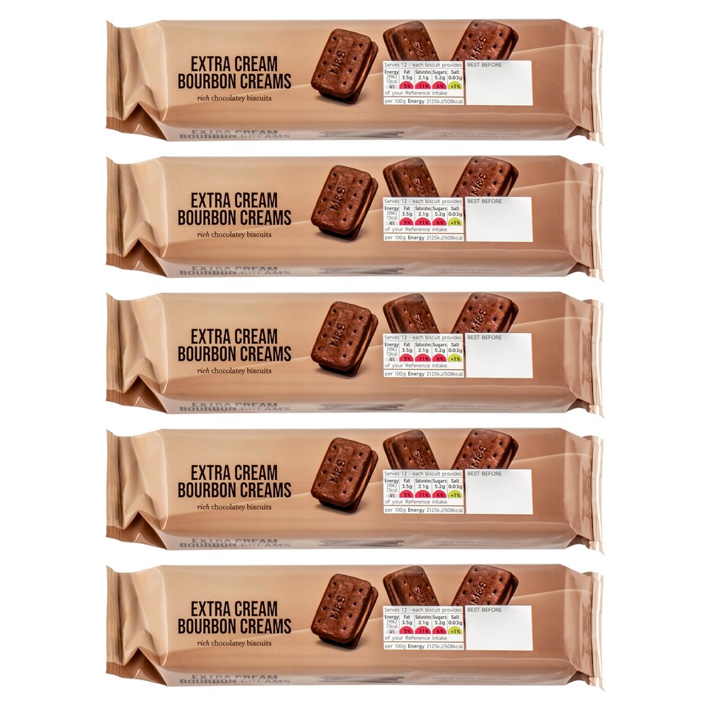 Extra Cream Bourbon Creams, Chocolate Flavoured Biscuits - Set of 5 x 165g Packs (825g)