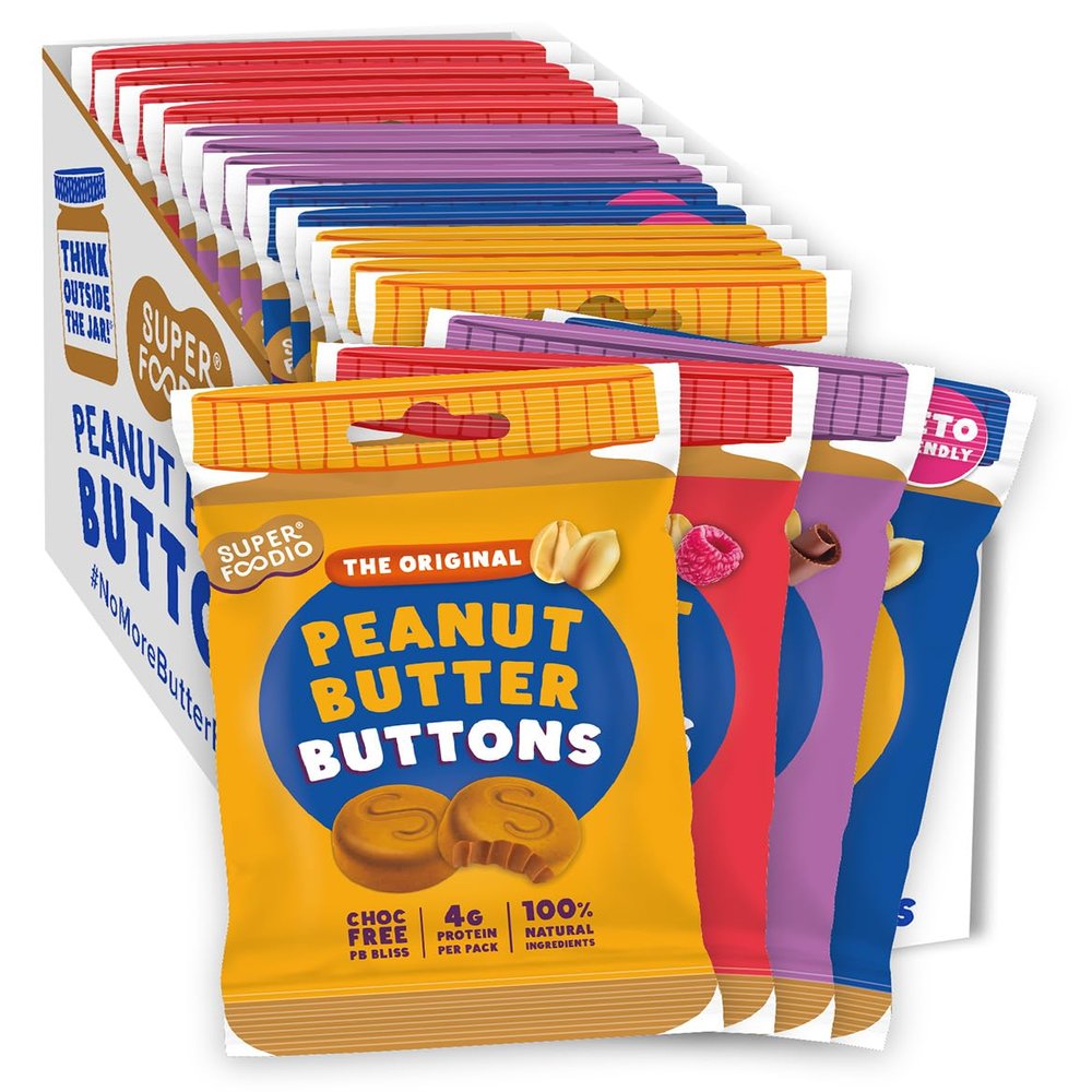 SUPERFOODIO Peanut Butter Buttons | Variety Mix | Vegan & Low Carb Snacks| All-Natural | Protein | No Refined Sugar (20g x15 Packs)
